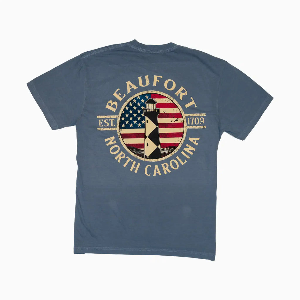 Beaufort North Carolina Cape Lookout American Flag Adult T-Shirt