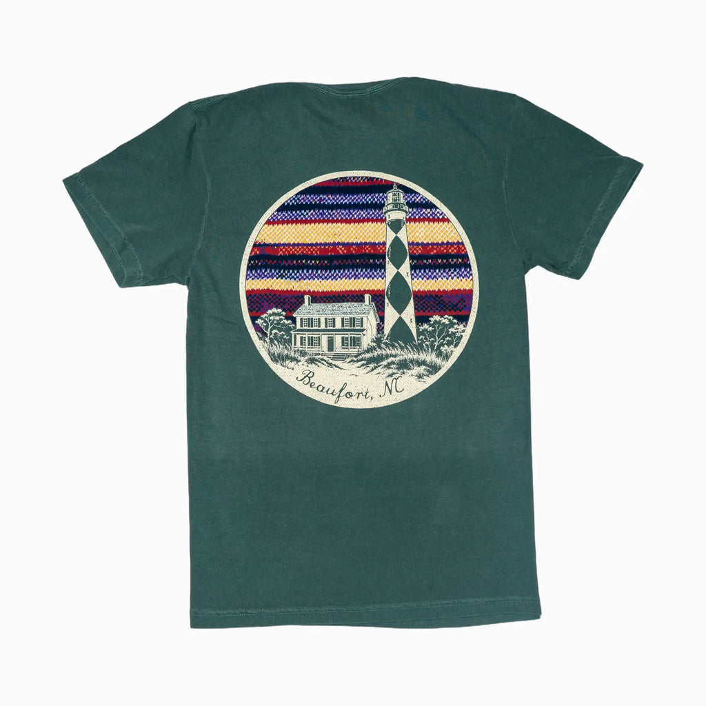 Beaufort, NC Cape Lookout Lighthouse Nordic Knit Medallion Crew T-Shirt