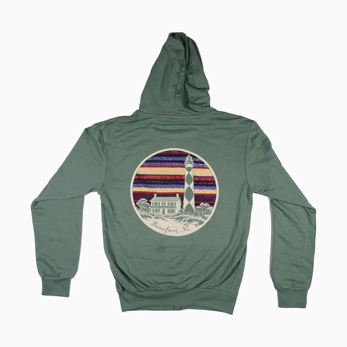 Beaufort, NC Cape Lookout Lighthouse Nordic Knit Medallion Full Zip Hoodie