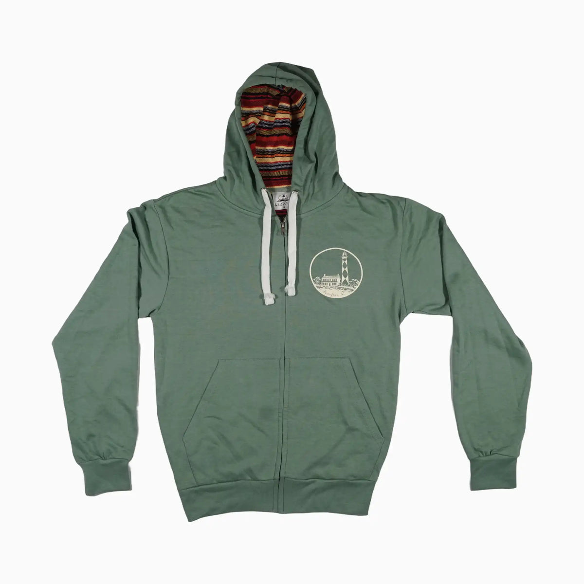 Beaufort, NC Cape Lookout Lighthouse Nordic Knit Medallion Full Zip Hoodie