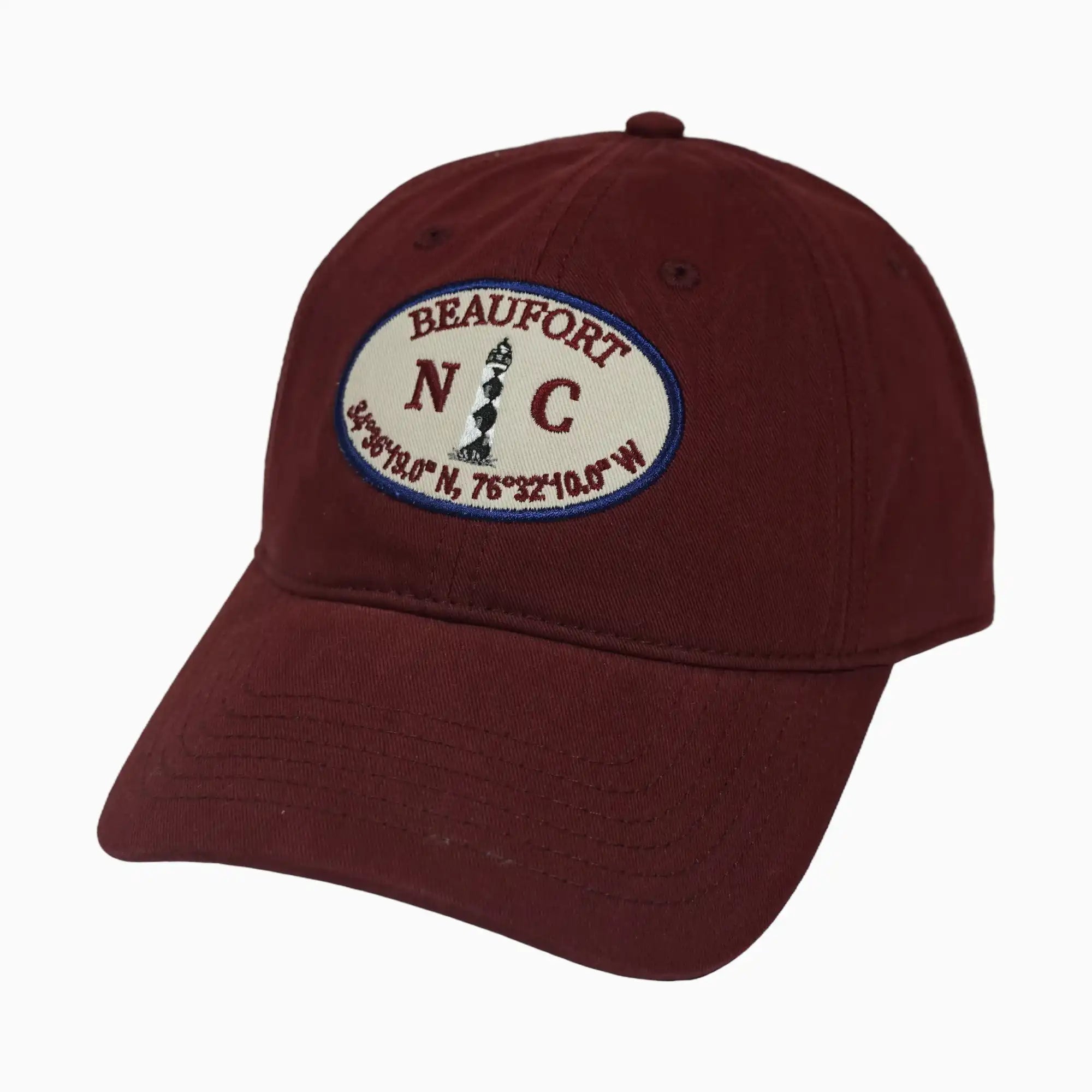 Cape Lookout Lighthouse Beaufort NC Coordinates Adult Full Bodied Twill Hat