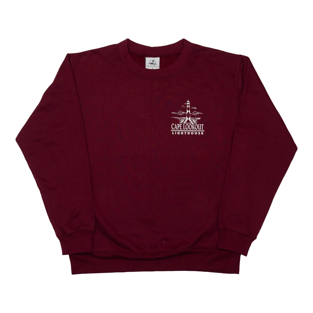 Cape Lookout Lighthouse Crewneck Sweatshirt in Wine, front view