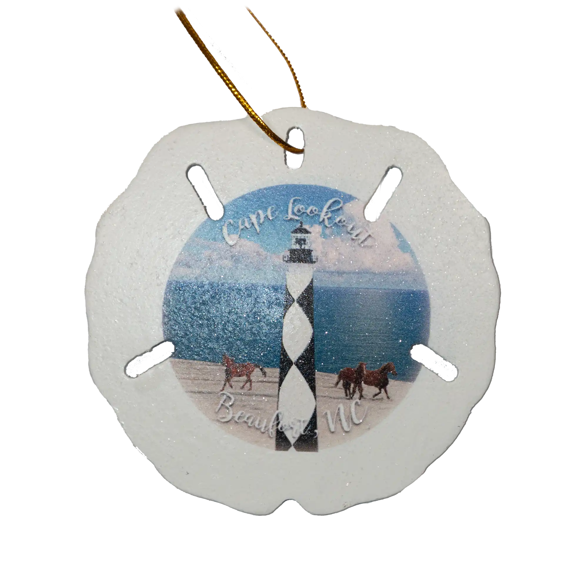 Cape Lookout Lighthouse Sand Dollar Christmas Ornament