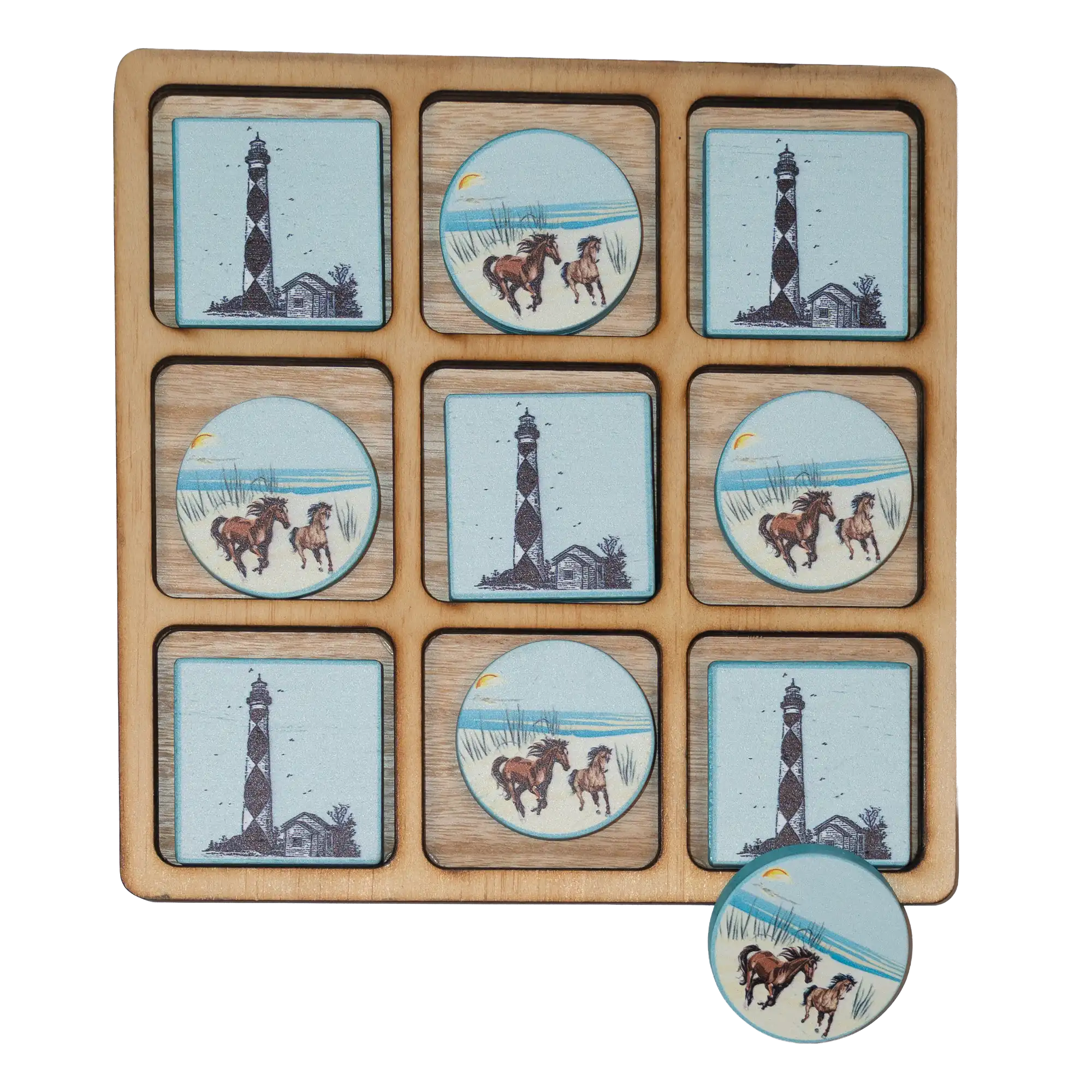 Cape Lookout Lighthouse and Wild Horses Tic-Tac-Toe Set