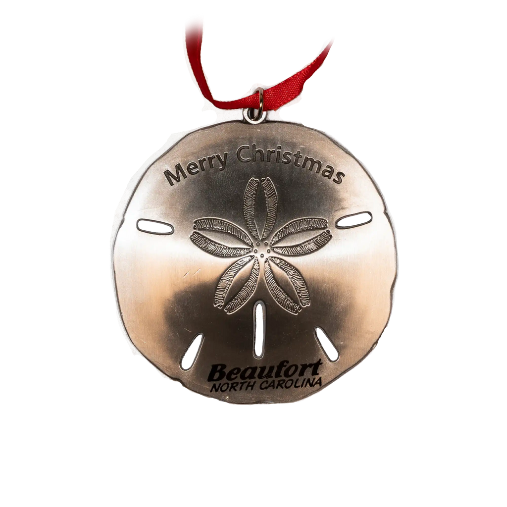 Metal Beaufort NC Sand Dollar Christmas Ornament in Silver