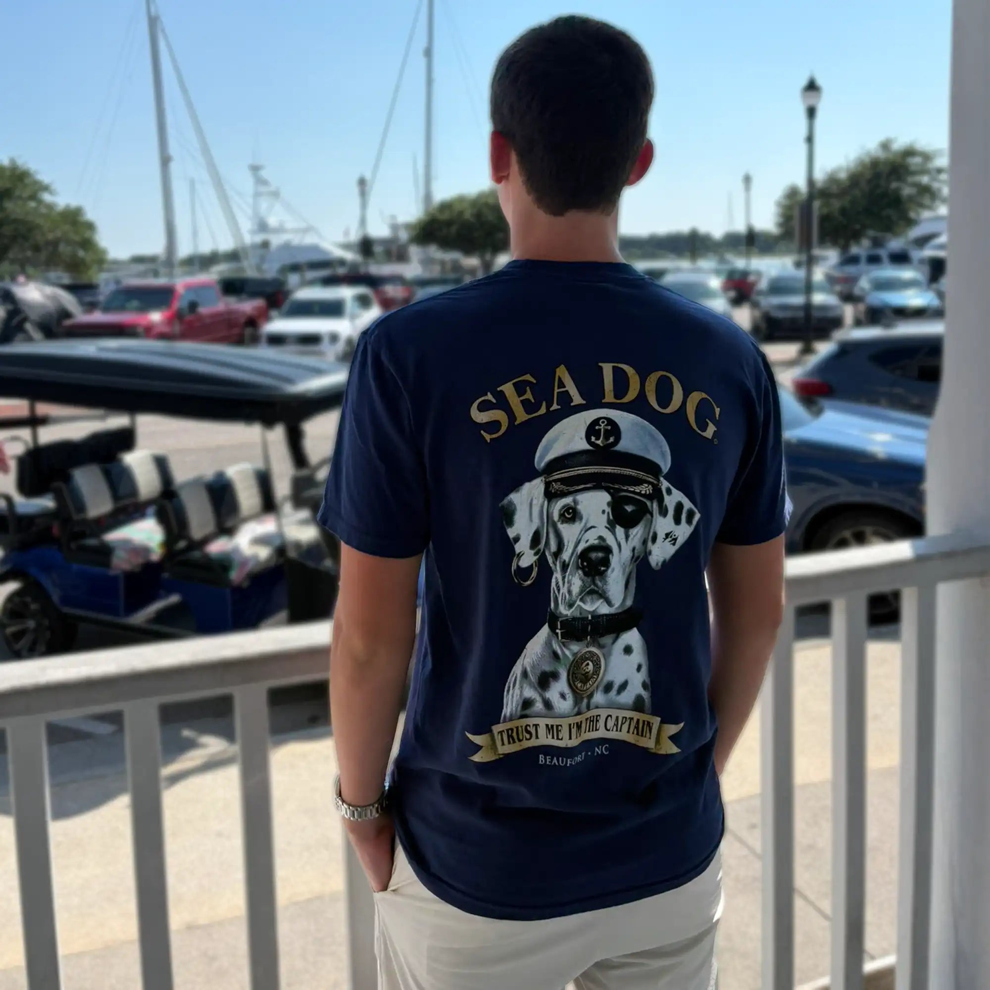 Sea Dog Captain Beaufort Adult Short Sleeve T-Shirt, back view, worn by a model