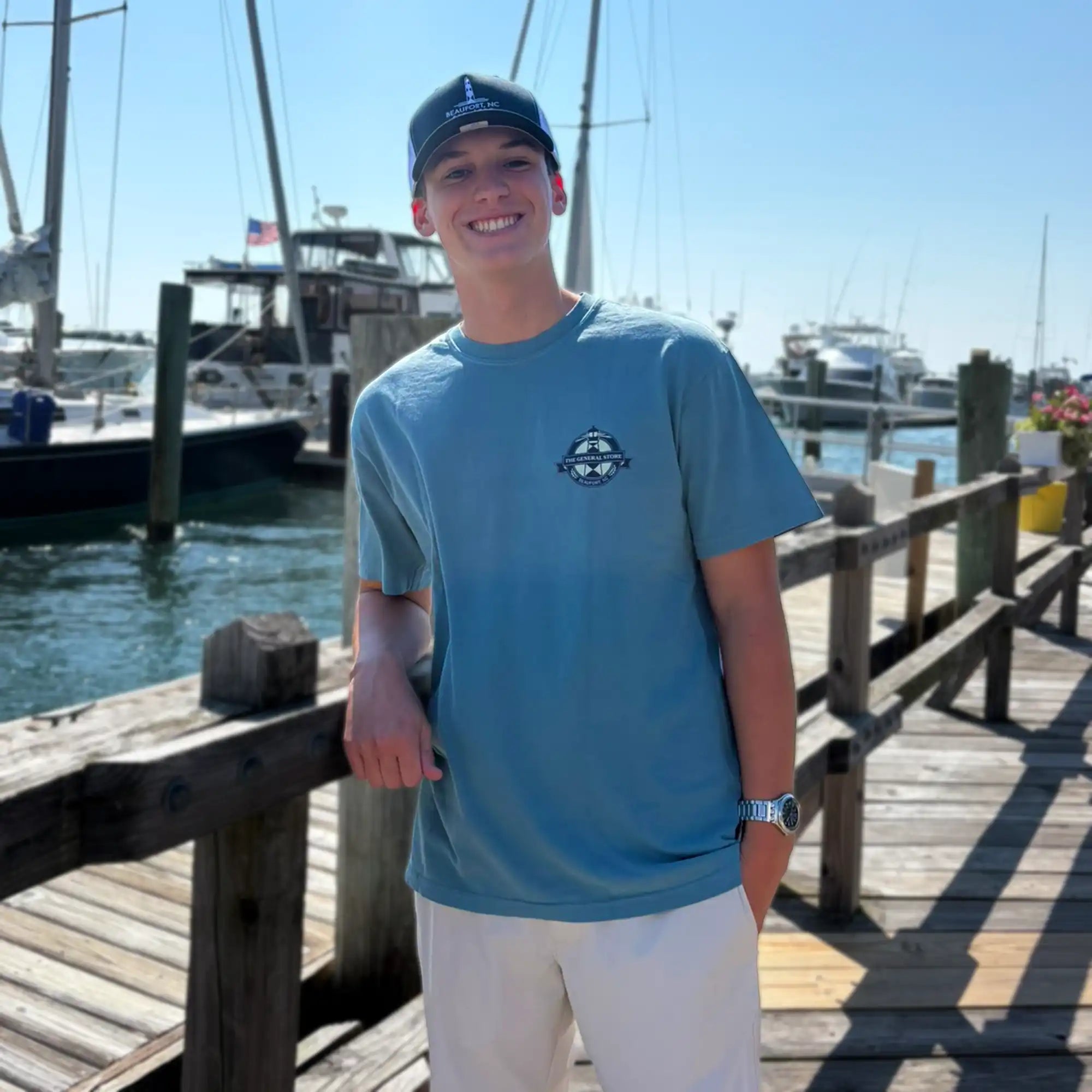 Sea Turtle THE GENERAL STORE Logo Adult T-Shirt, front view, worn by a model