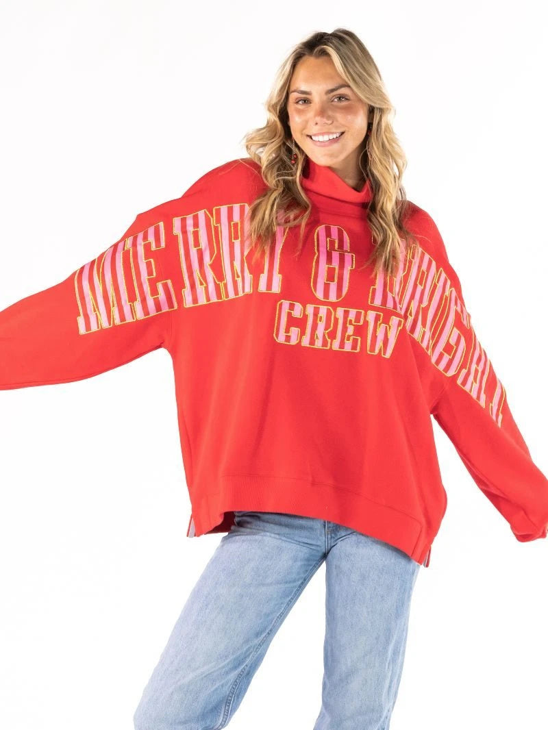 Simply Southern "Merry & Bright Crew" Holiday Mock Neck Sweatshirt 0226-SWTSH-MCK-HOL-MERRY